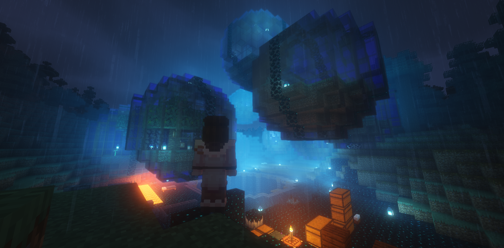 Underwater Cube in Square server location in a rainy blue atmosphere